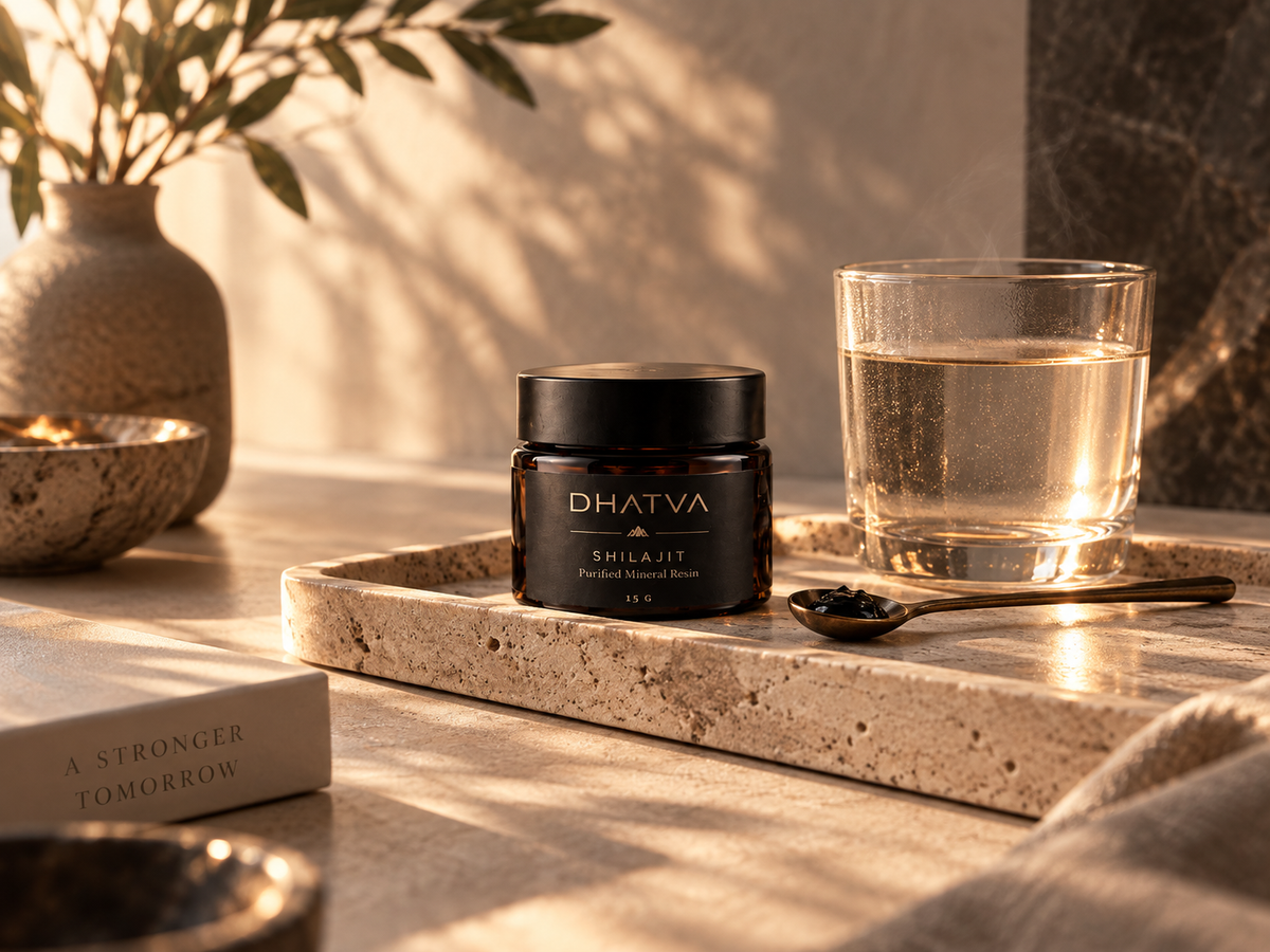 DHATVA Shilajit morning ritual with warm water